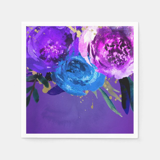 Vibrant Ultra Violet Purple Floral Fantasy Wedding Paper Napkins (Front)