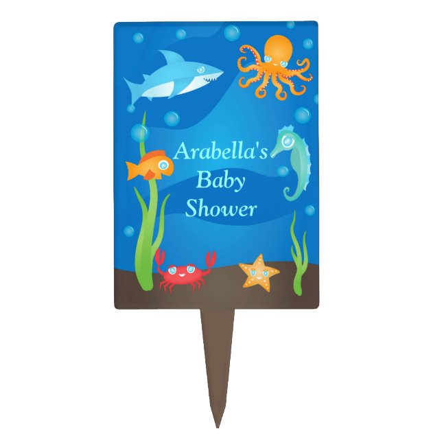 Vibrant Under the Sea Baby Shower Cake Pick (Front)