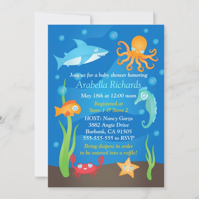 Vibrant Under the Sea Baby Shower Invitations (Front)