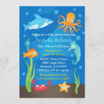 Vibrant Under The Sea Baby Shower Invitations by nyxxie at Zazzle