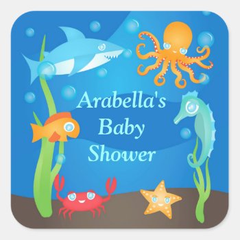 Vibrant Under The Sea Baby Shower Stickers by youreinvited at Zazzle