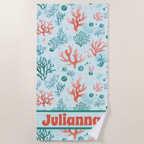 Vibrant Underwater Coral Reef Beach Towel