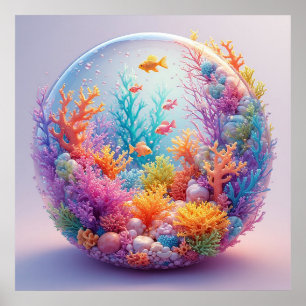Vibrant Underwater Coral Reef Ecosystem Poster