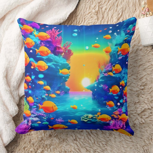 Vibrant Underwater Paradise Found Throw Pillow (Blanket)