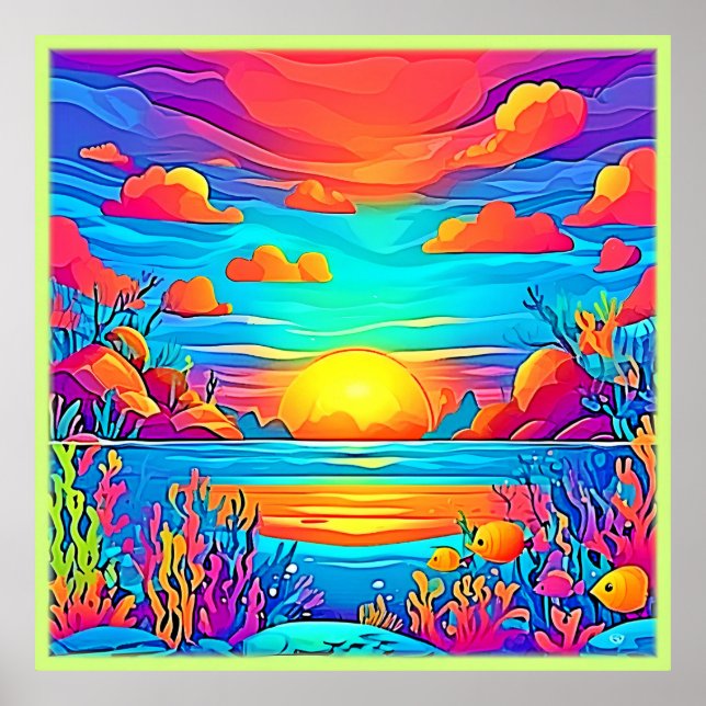 Vibrant Underwater Sunset Artwork Poster (Front)