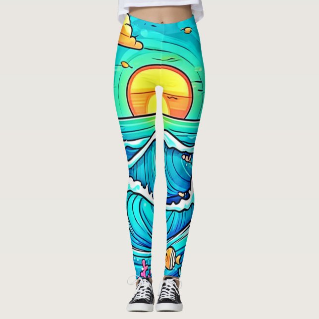 Vibrant Underwater Sunset Leggings (Front)