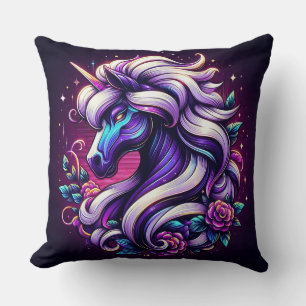 Vibrant Unicorn With Floral Elements Throw Pillow