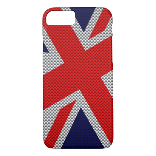 Vibrant Union Jack on Carbon Fiber Style Print iPhone 87 Case