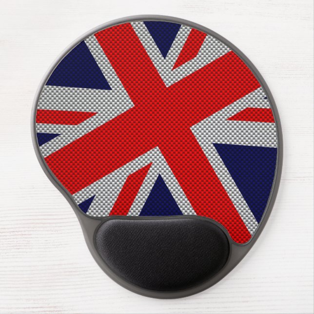 Vibrant Union Jack on Carbon Fiber Style Print Gel Mouse Pad (Front)