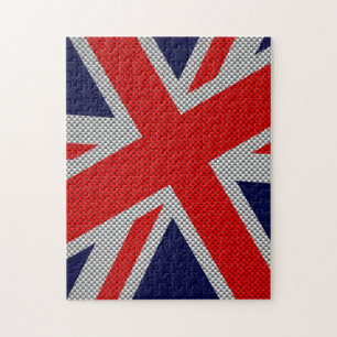 Vibrant Union Jack on Carbon Fiber Style Print Jigsaw Puzzle