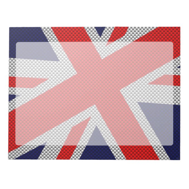 Vibrant Union Jack on Carbon Fiber Style Print Notepad (Front)