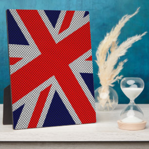 Vibrant Union Jack on Carbon Fiber Style Print Plaque