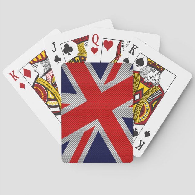 Vibrant Union Jack on Carbon Fiber Style Print Poker Cards (Back)