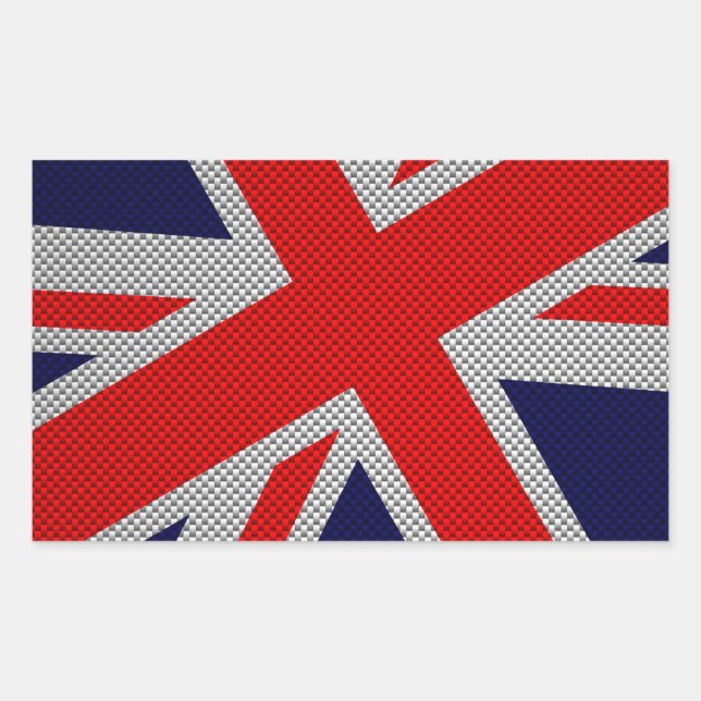 Vibrant Union Jack on Carbon Fiber Style Print Rectangular Sticker (Front)