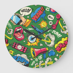 Vibrant Urban Retro Pop Art Large Clock