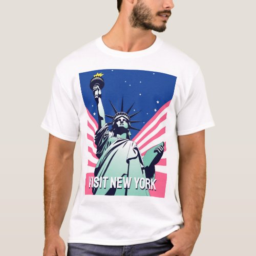 Vibrant USA Statue of Liberty _ Visit New York T_Shirt