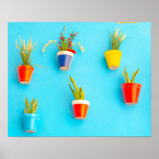 Vibrant Valletta: Colorful Hanging Garden on Azure Poster