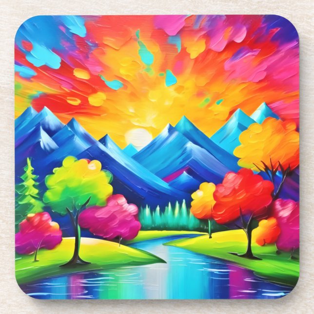 Vibrant Valley Vision Painting Beverage Coaster (Front)
