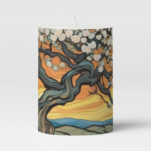 Vibrant Van Gogh_Inspired Landscape Colorful Oran Pillar Candle