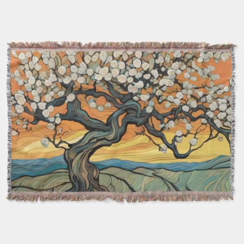 Vibrant Van Gogh_Inspired Landscape Throw Blanket