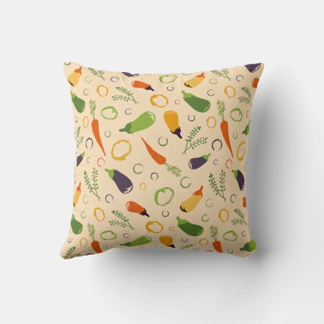 Vibrant Veggie Garden Pattern Throw Pillow (Back)