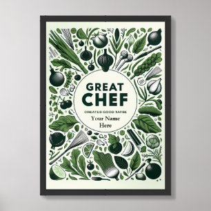 Vibrant Veggie Great Chef Typography Design Framed Art