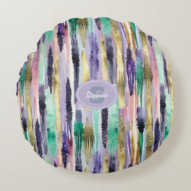 Vibrant Vertical Brushstroke Pattern (1) Round Pillow (Front)