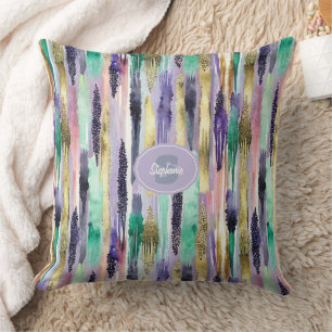 Vibrant Vertical Brushstroke Pattern (1) Throw Pillow