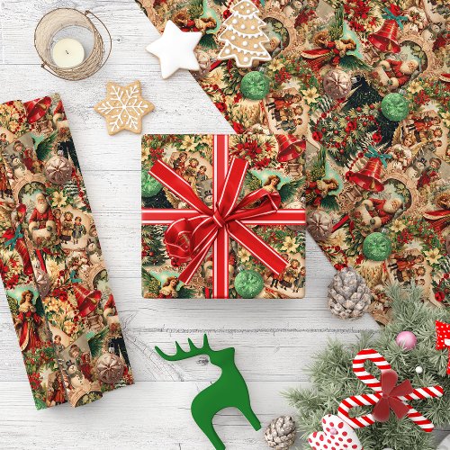 Vibrant Victorian Christmas Collage Wrapping Paper