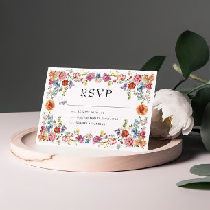 Vibrant Victorian Garden Flowers Wedding RSVP Card