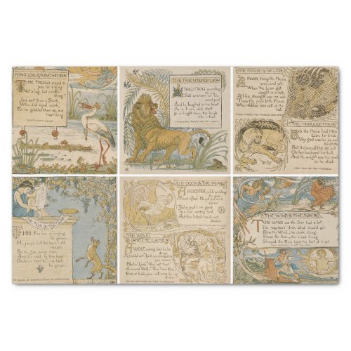 Vibrant Vintage Aesops Fables Backgrounds Artist Tissue Paper