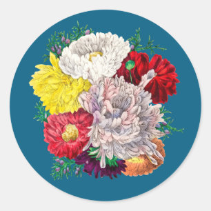 Vibrant Vintage Botanical Wildflower Bouquet Classic Round Sticker
