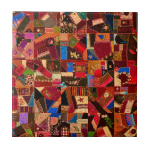 Vibrant Vintage Crazy Quilt Ceramic Tile