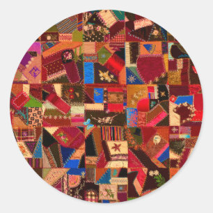 Vibrant Vintage Crazy Quilt Classic Round Sticker