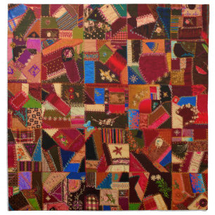 Vibrant Vintage Crazy Quilt Cloth Napkin
