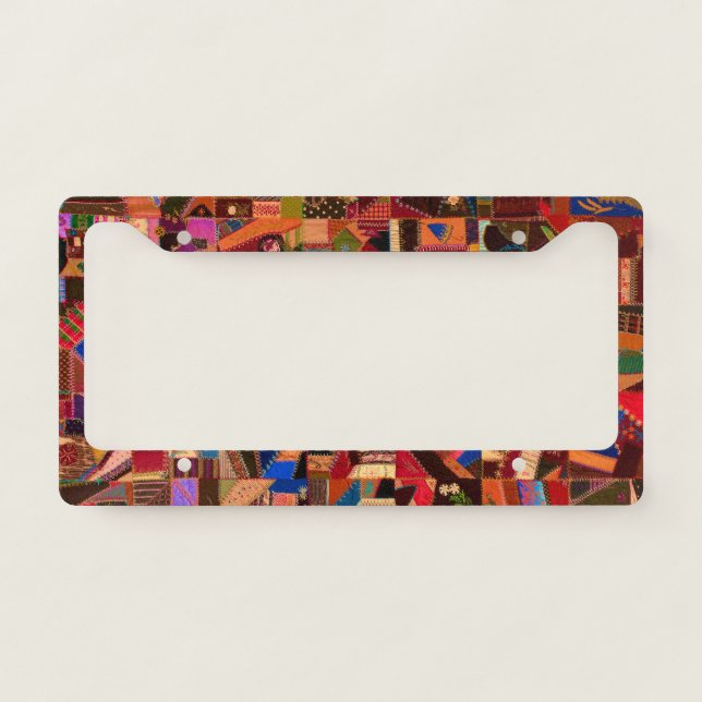 Vibrant Vintage Crazy Quilt License Plate Frame (Front)