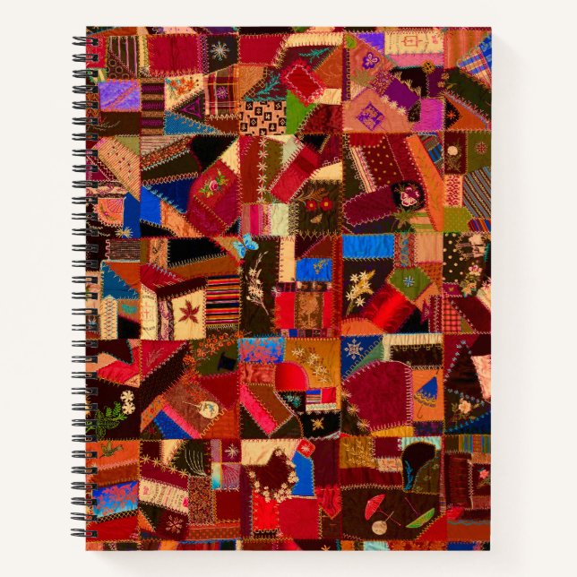 Vibrant Vintage Crazy Quilt Notebook (Front)