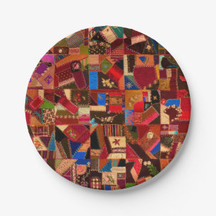 Vibrant Vintage Crazy Quilt Paper Plates