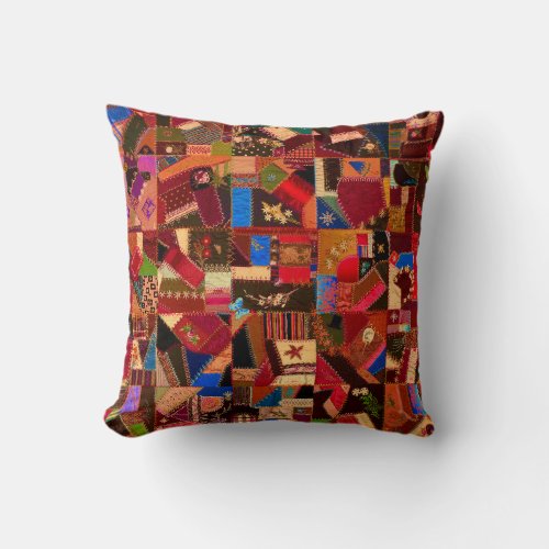 Vibrant Vintage Crazy Quilt Throw Pillow