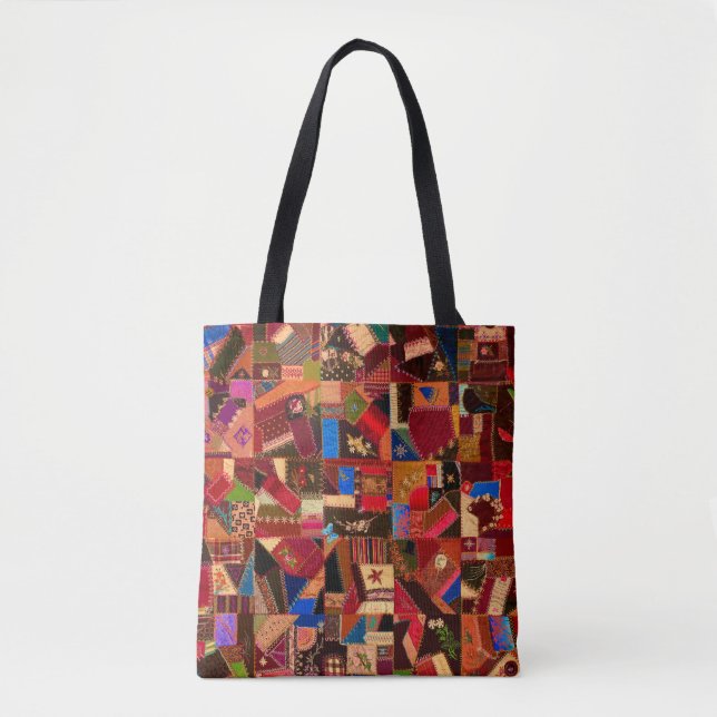 Vibrant Vintage Crazy Quilt Tote Bag (Front)