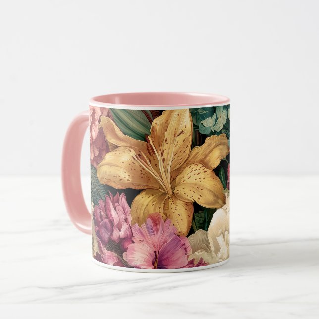 Vibrant Vintage Floral Arrangement Mug (Front Left)