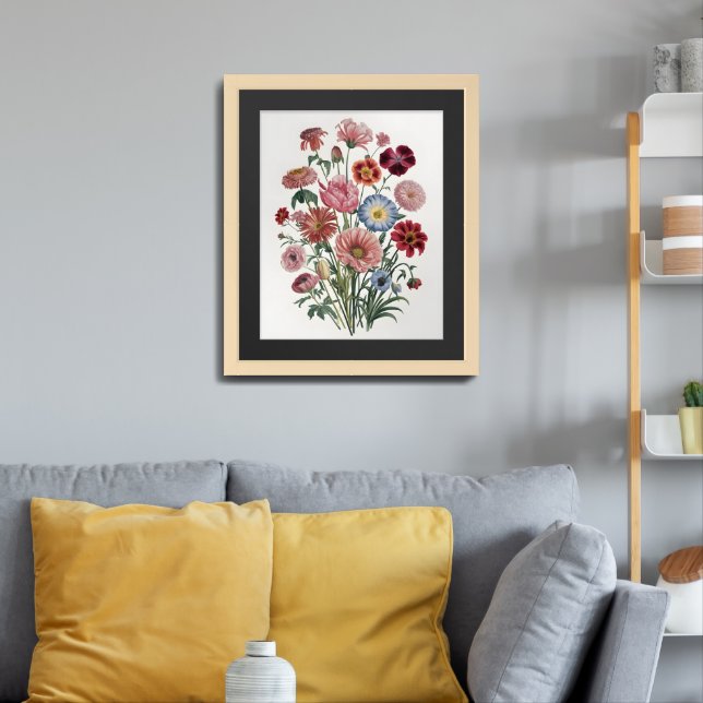 Vibrant Vintage Floral Bouquet  Framed Art (Living Room 3)