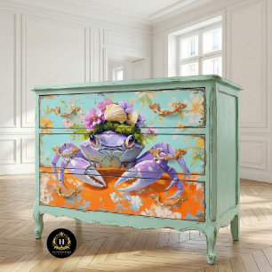 Vibrant Vintage Floral Crab Decoupage Tissue Paper