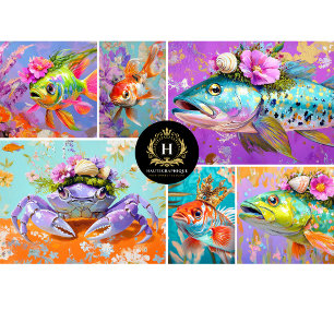 Vibrant Vintage Floral Crab Decoupage Tissue Paper