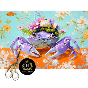 Vibrant Vintage Floral Crab Decoupage Tissue Paper