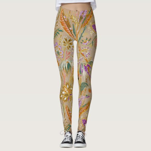 Vibrant Vintage Floral Pattern Leggings