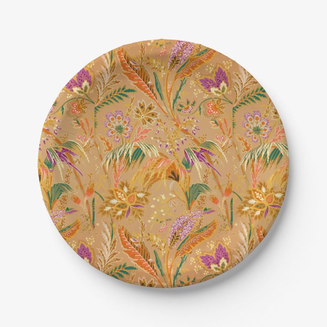 Vibrant Vintage Floral Pattern Paper Plates (Front)