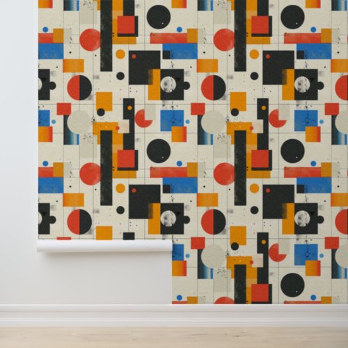 Vibrant vintage geometric shapes in pattern wallpaper 