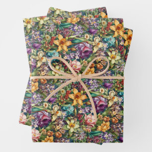 Vibrant Vintage Style Spring Florals Wrapping Paper Sheets
