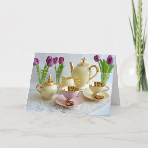 Vibrant Vintage Tea/Coffee Tulips Greetings Card
